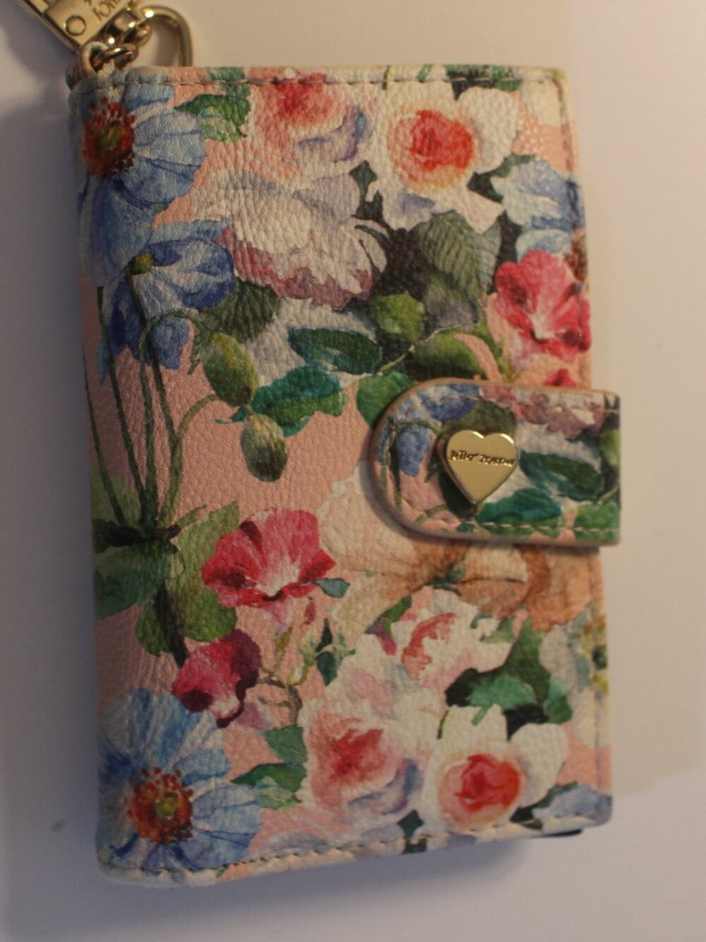 Betsey Johnson Pastel Floral Tab Wallet with Gold Heart Accent